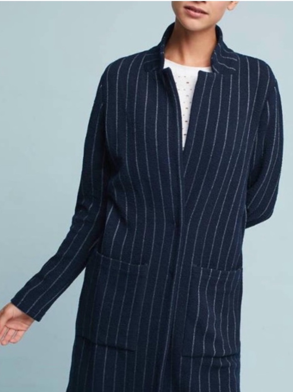 NWT Anthropologie Harlyn Navy Pinstripe Open-Front Coat - Picture 3 of 12